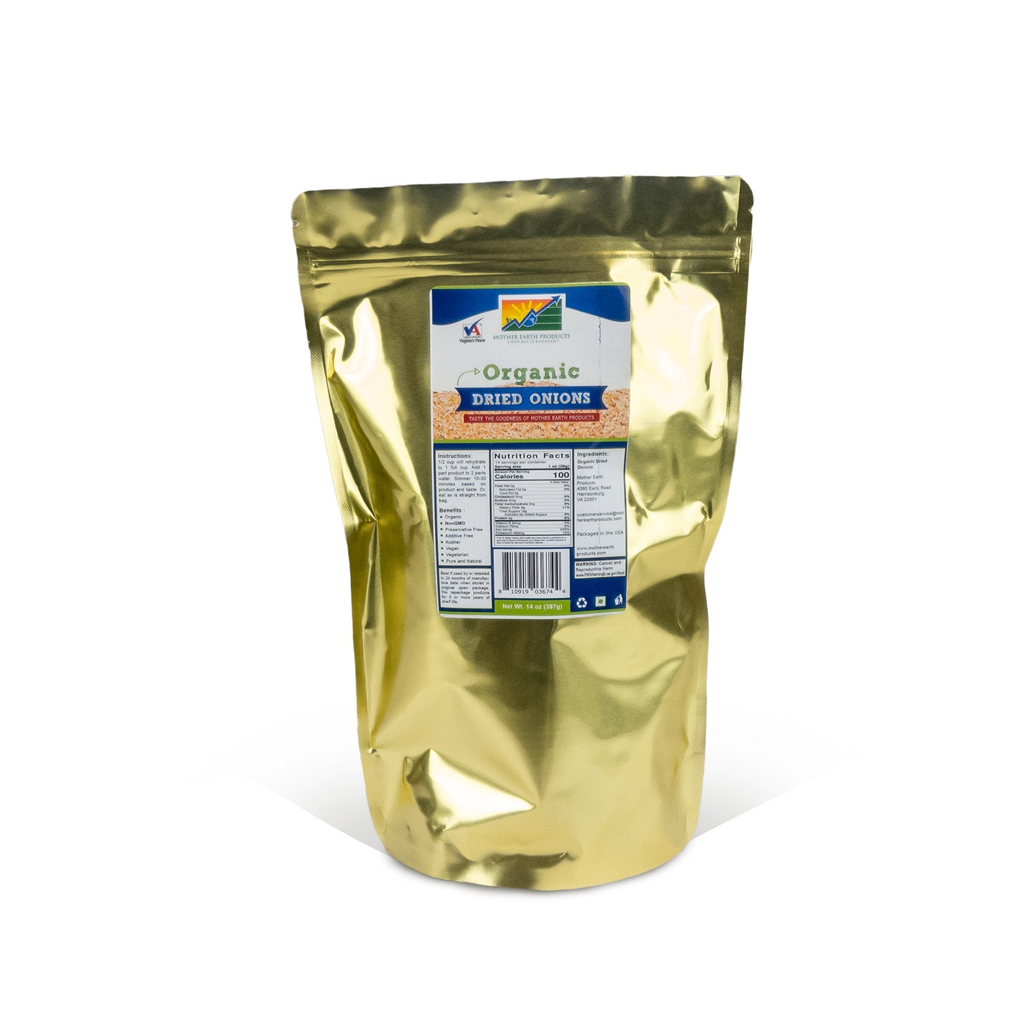 Organic Dried Onions Quart Mylar